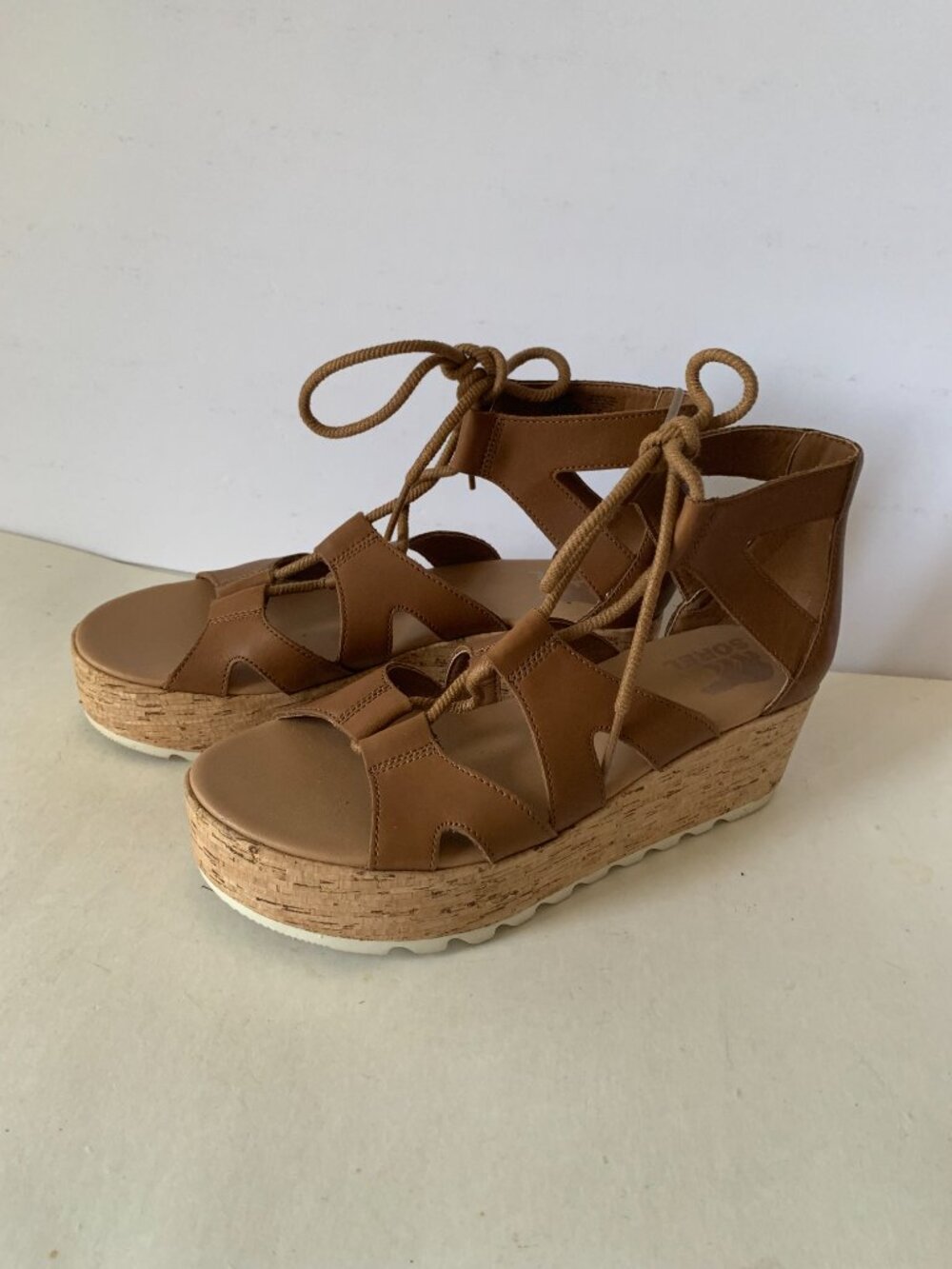 SOREL CAMERON LACE UP WOMENS PLATFORM SHOES SANDALS BROWN SIZE 8.5 WORN ONCE - Picture 4 of 14
